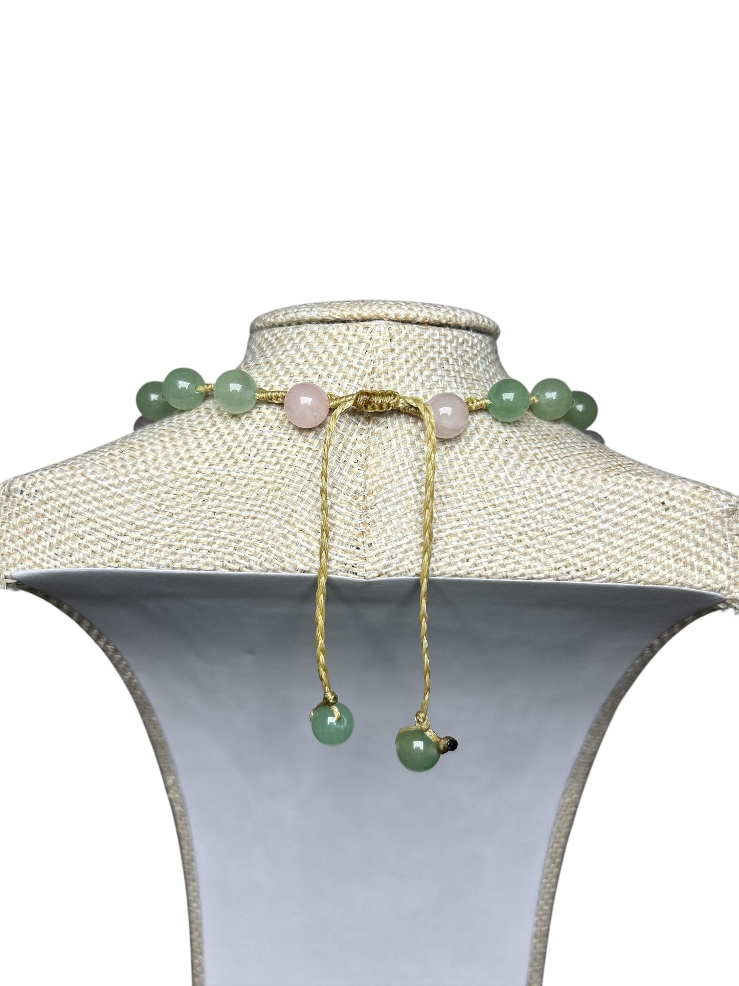 Macrame Necklace: Shark Tooth+Green Aventurine+Rose Quartz