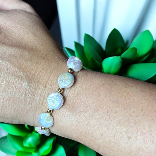 Aphrodite Collection: Freshwater Pearl Coin Bracelet