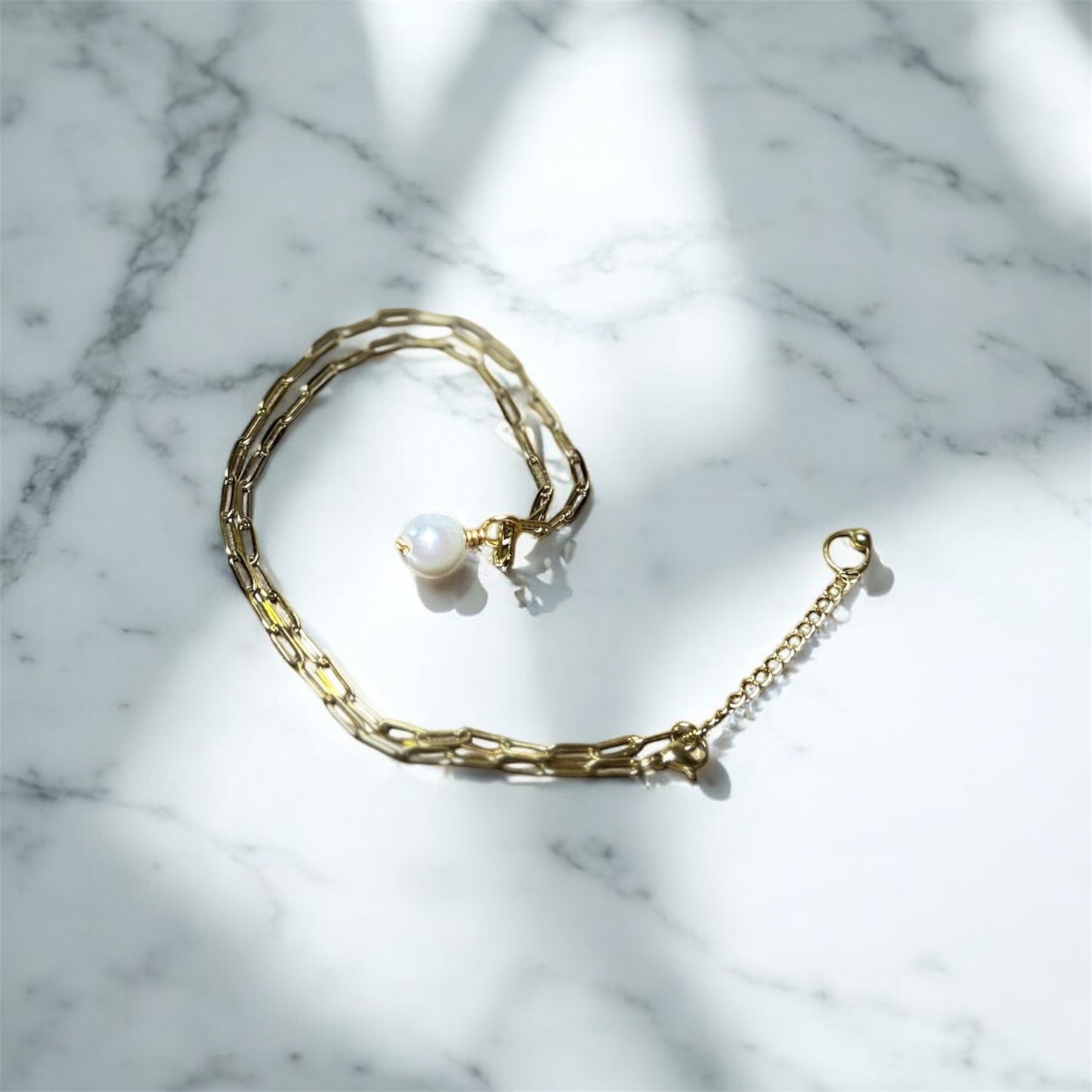 Baroque Freshwater Pearl Paperclip Link Necklace (18”)