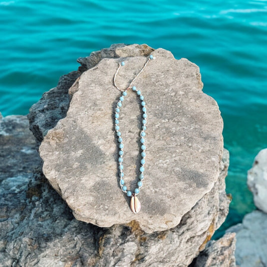 Cowrie and Burmese Jade Macrame Necklace