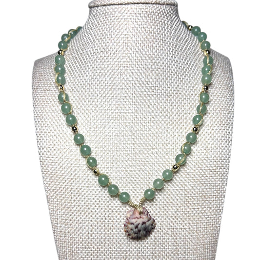 Green Aventurine Scallop Shell Necklace