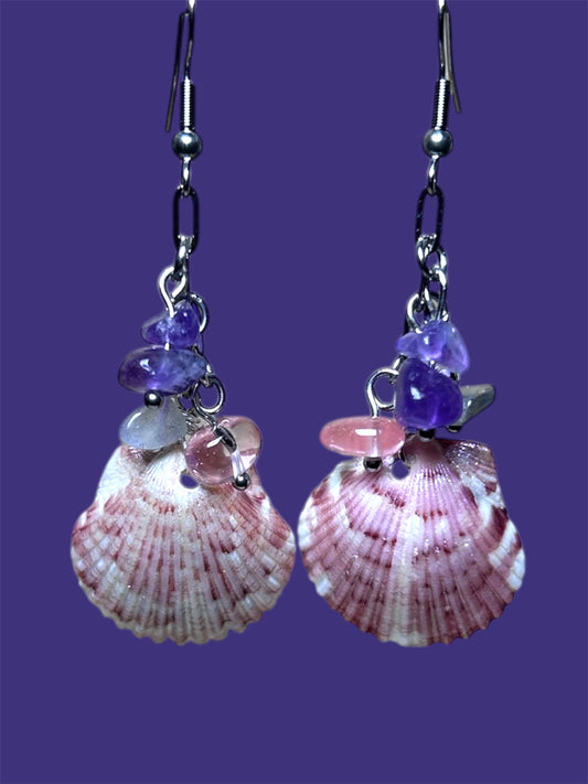 Scallop Shell and Stone Earring