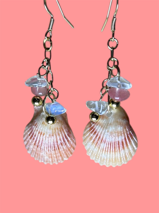 Scallop Shell and Stone Earring