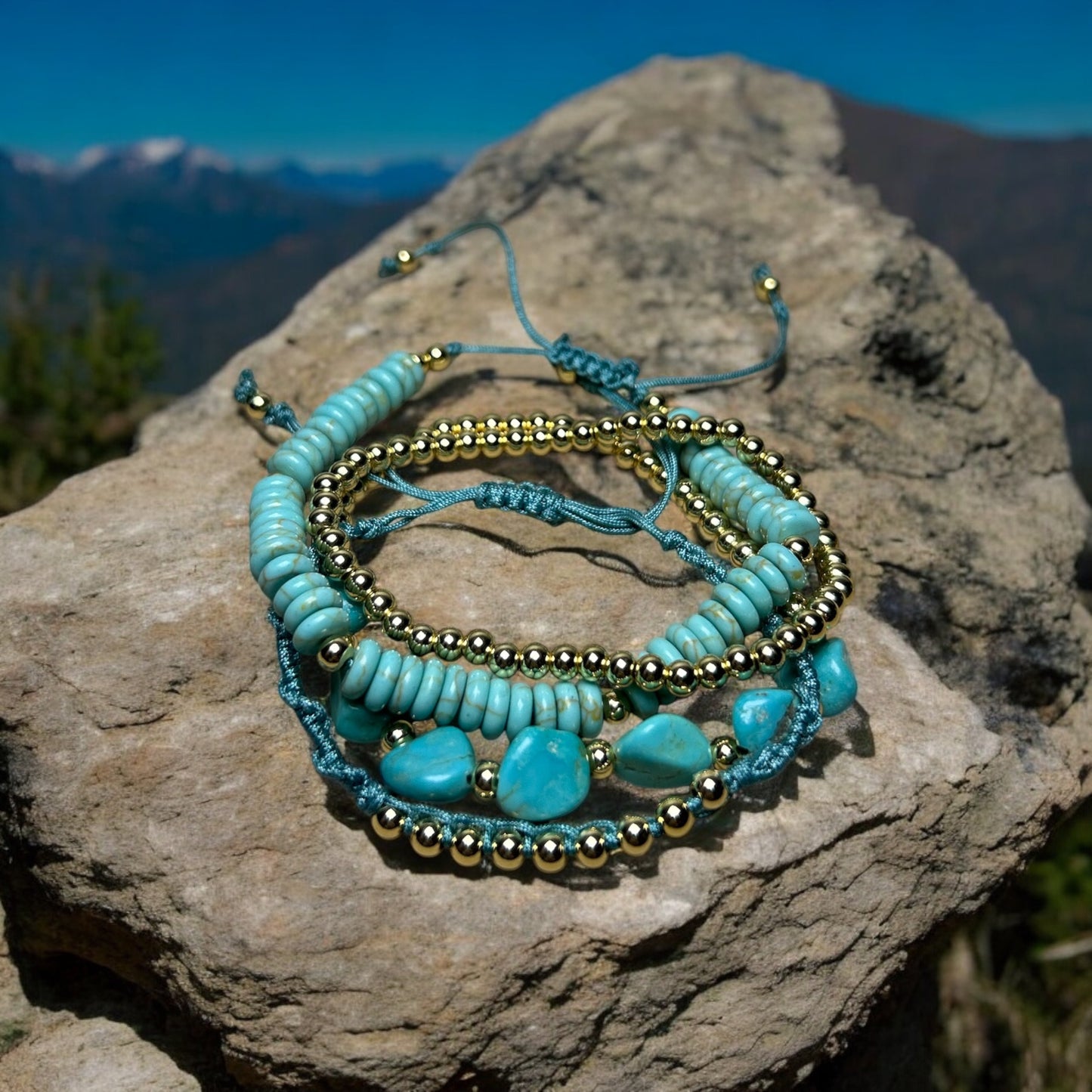 Turquoise & Gold Stack (set of 4)