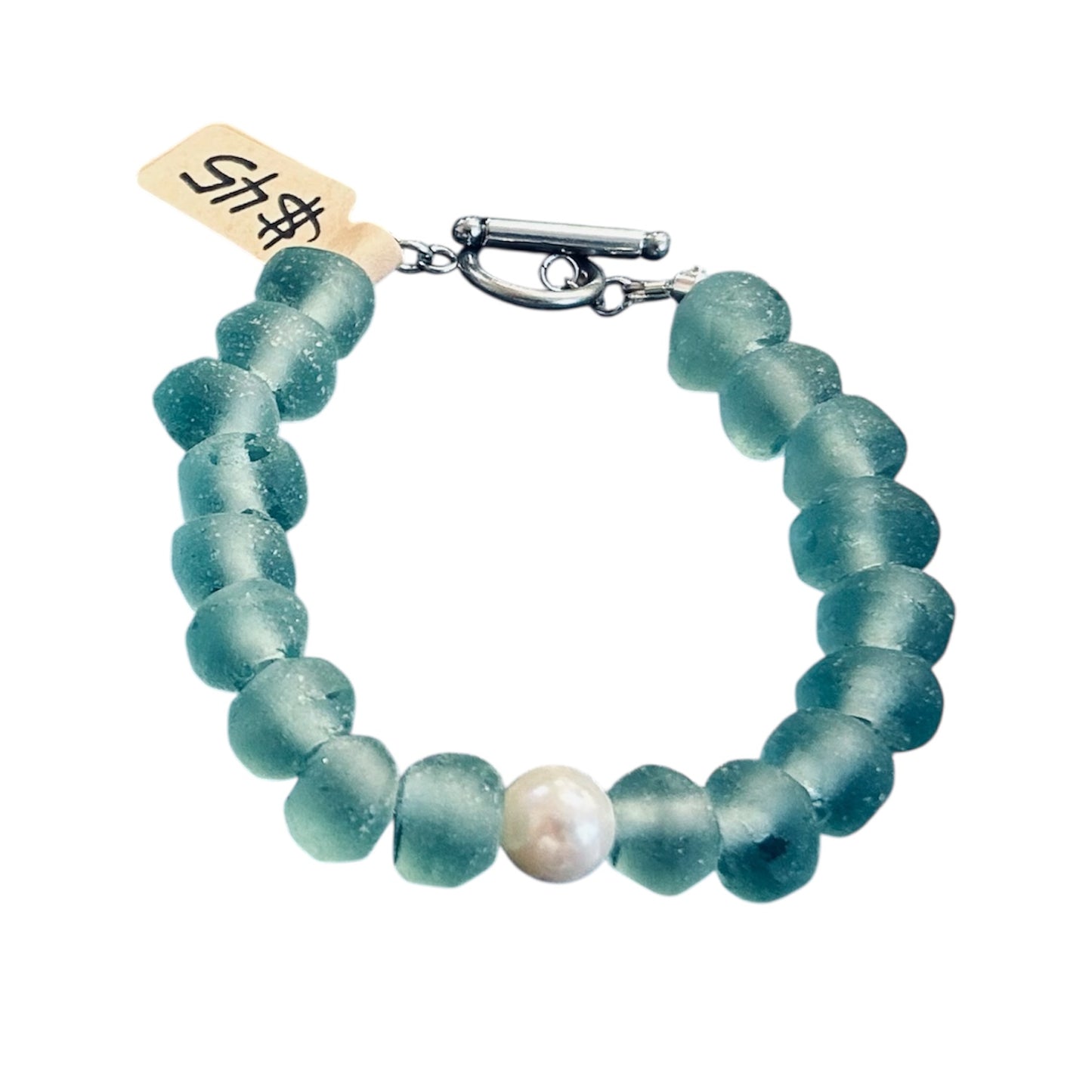 Recycled Glass + Pearl Bracelet