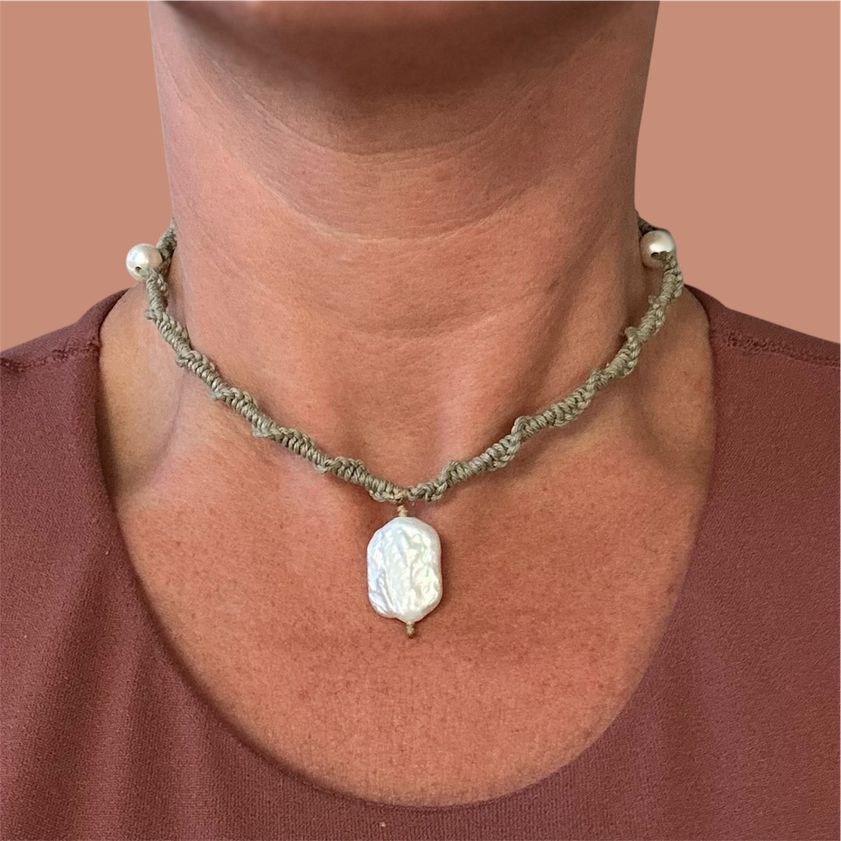 Baroque Freshwater Pearl + Hemp Choker