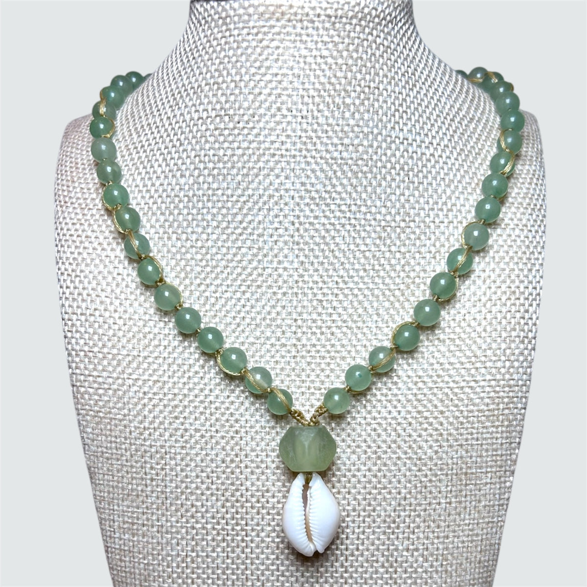 Cowrie + Jade Cube + Aventurine Necklace