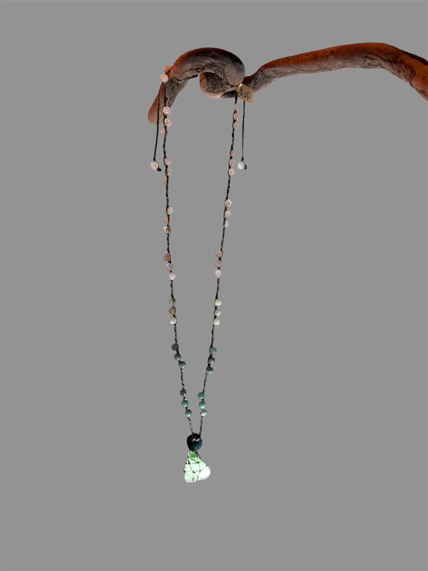 Sea Glass + Metal Disc + Stones Long Necklace