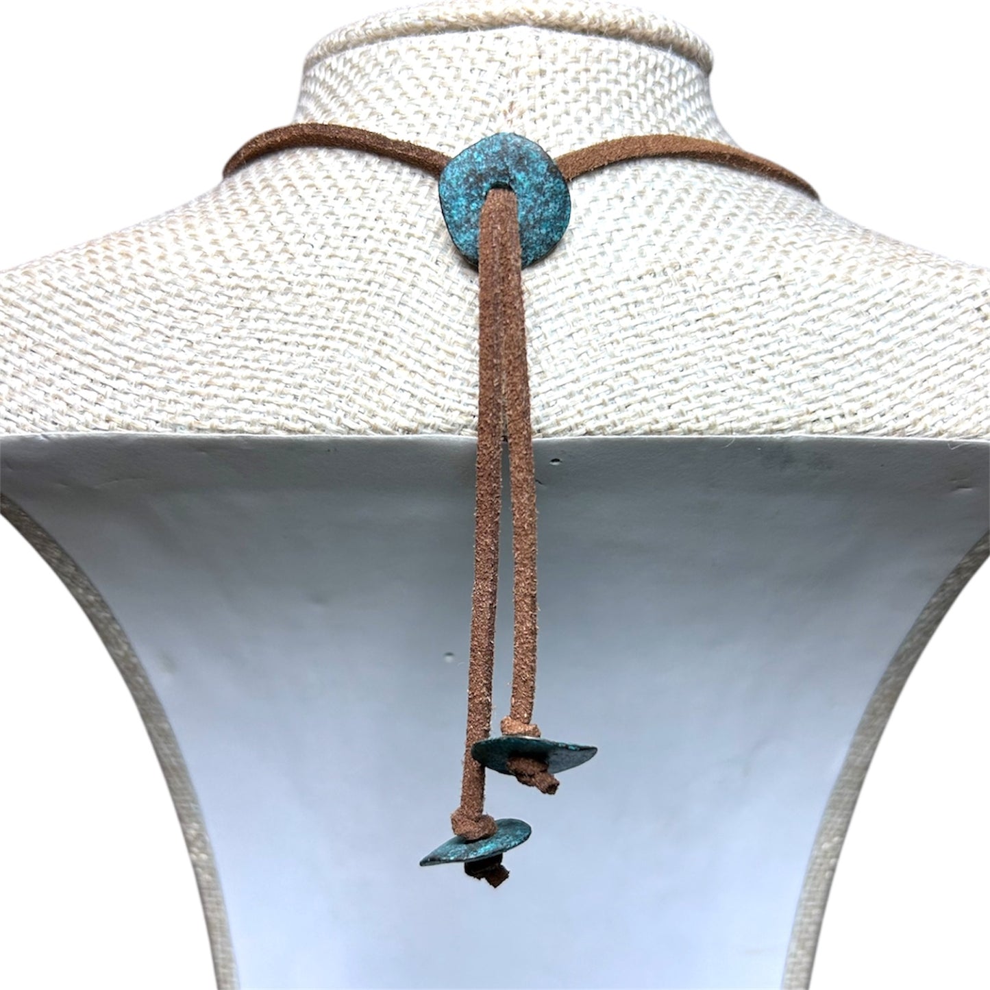 Hemp Wrapped Sea Glass + Leather + Mykonos Metal Discs Long Necklace