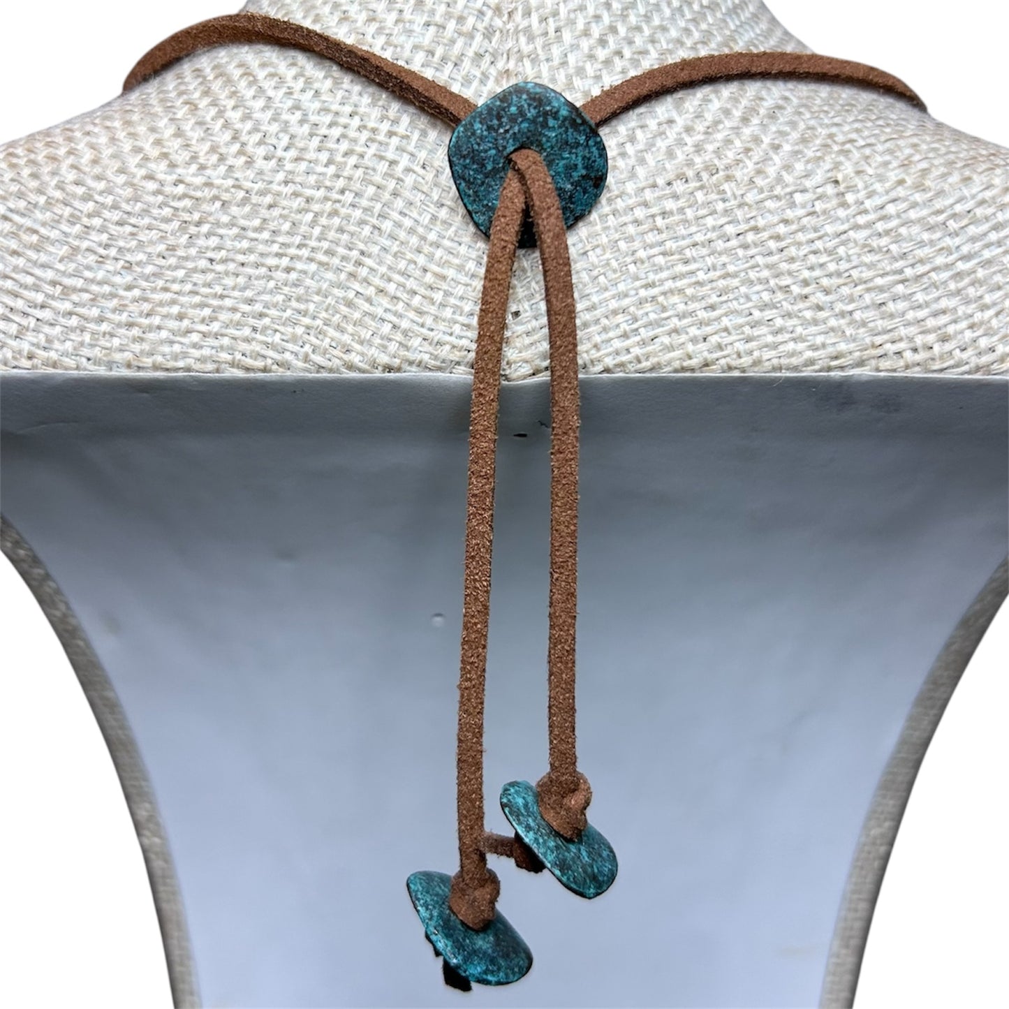 Wrapped Sea Glass + Leather + Mykonos Metal Discs Long Necklace