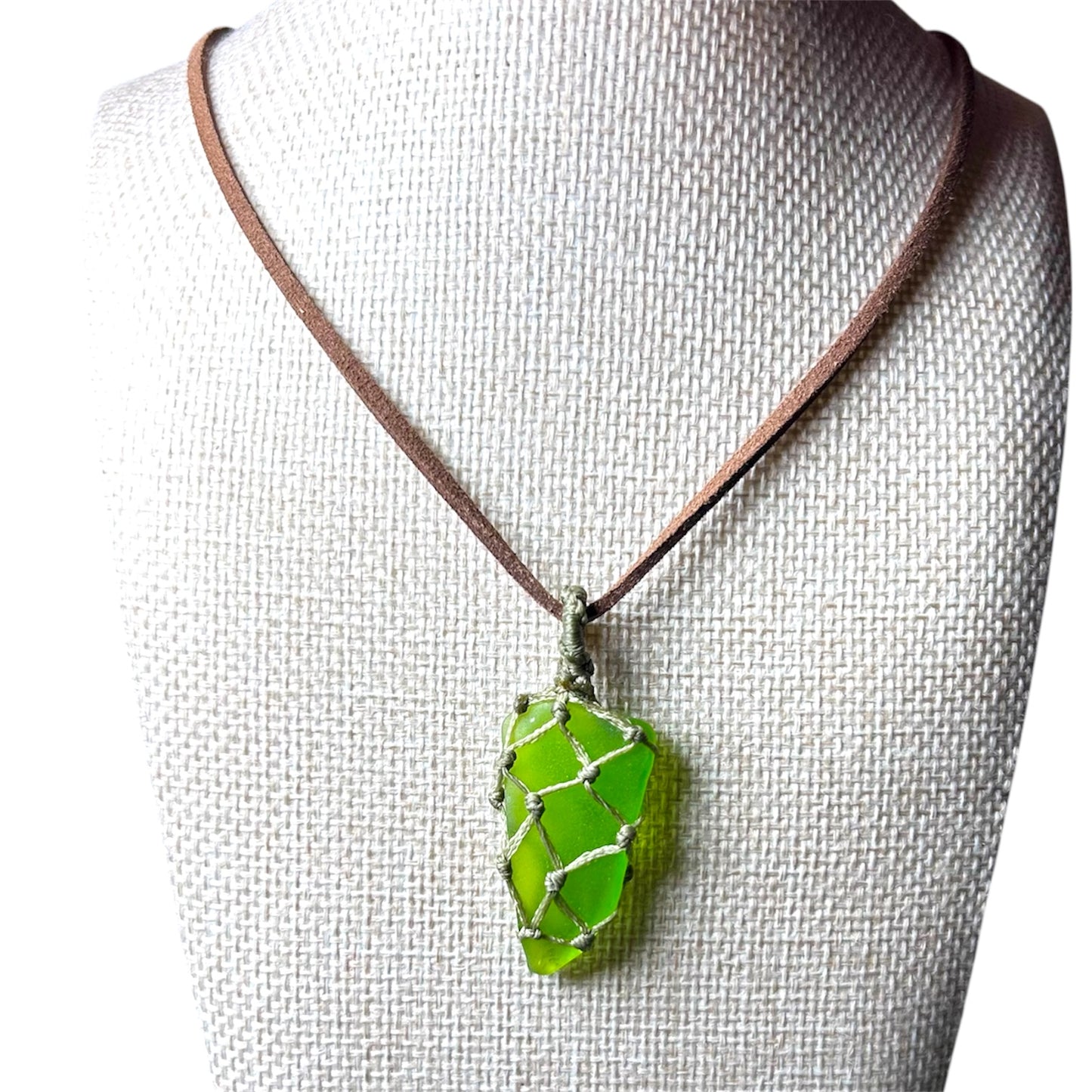 Wrapped Sea Glass + Leather + Mykonos Metal Discs Long Necklace