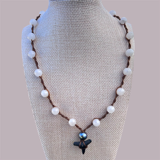 Shark Tooth + Pearl + Stone Necklace