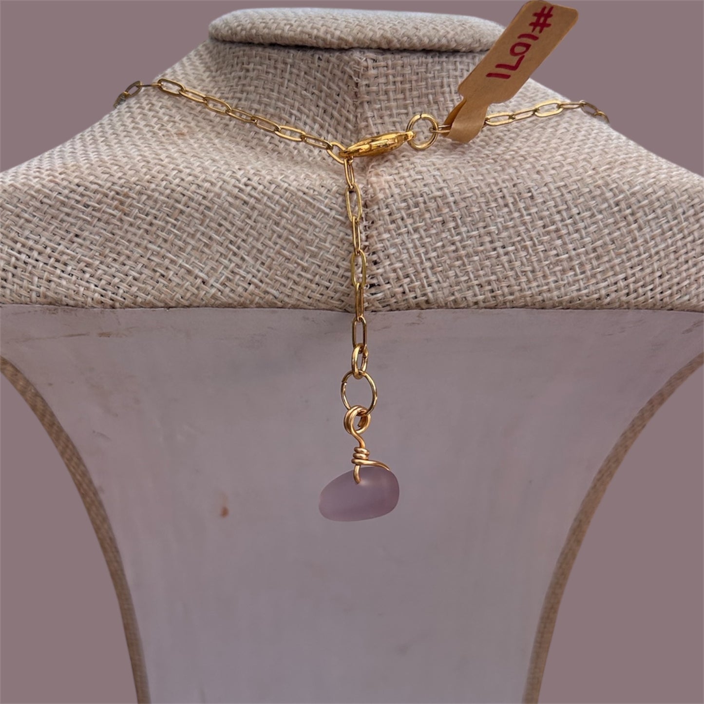 Shark Tooth + Cherry Quartz + Gold Paperclip Chain Necklace