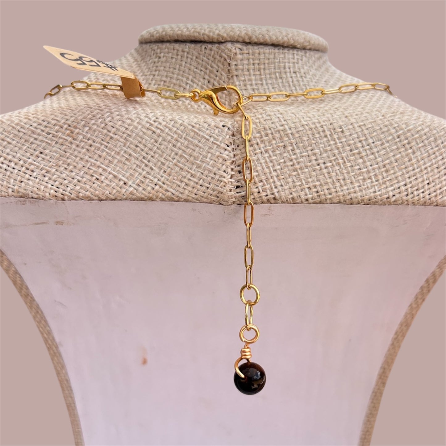 Shark Tooth + Tiger Eye + Gold Paperclip Chain Necklace