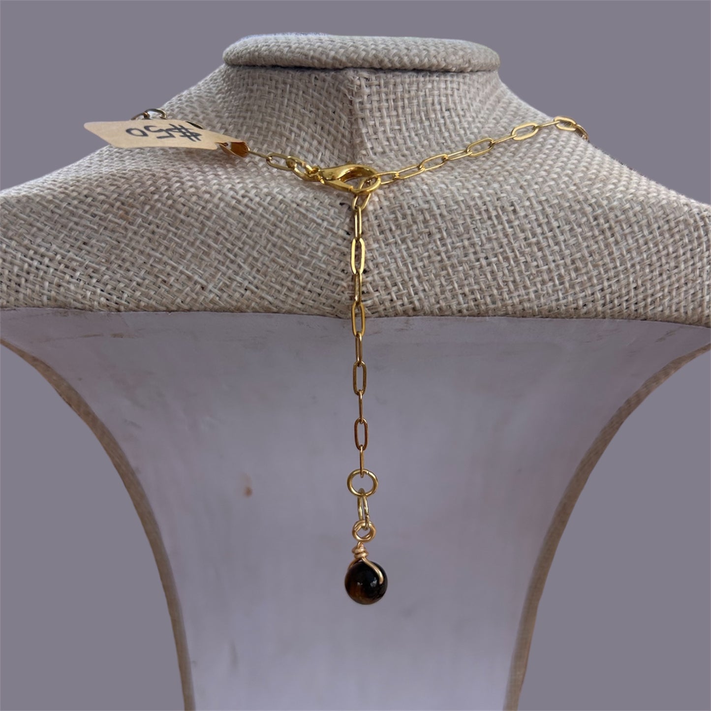 Shark Tooth + Tiger Eye + Gold Paperclip Chain Necklace