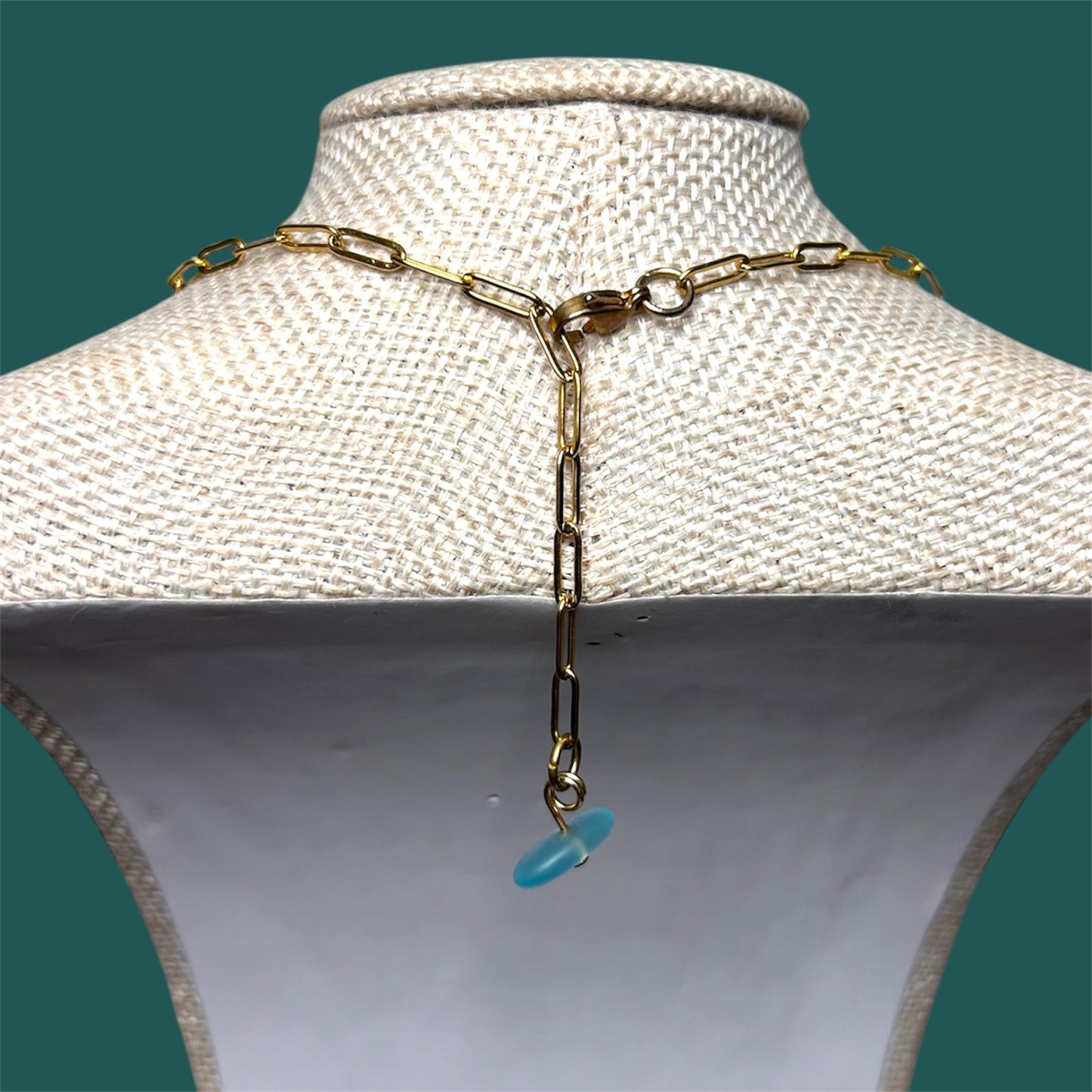 Shark Tooth + Sea Glass + Gold Paperclip Chain Necklace