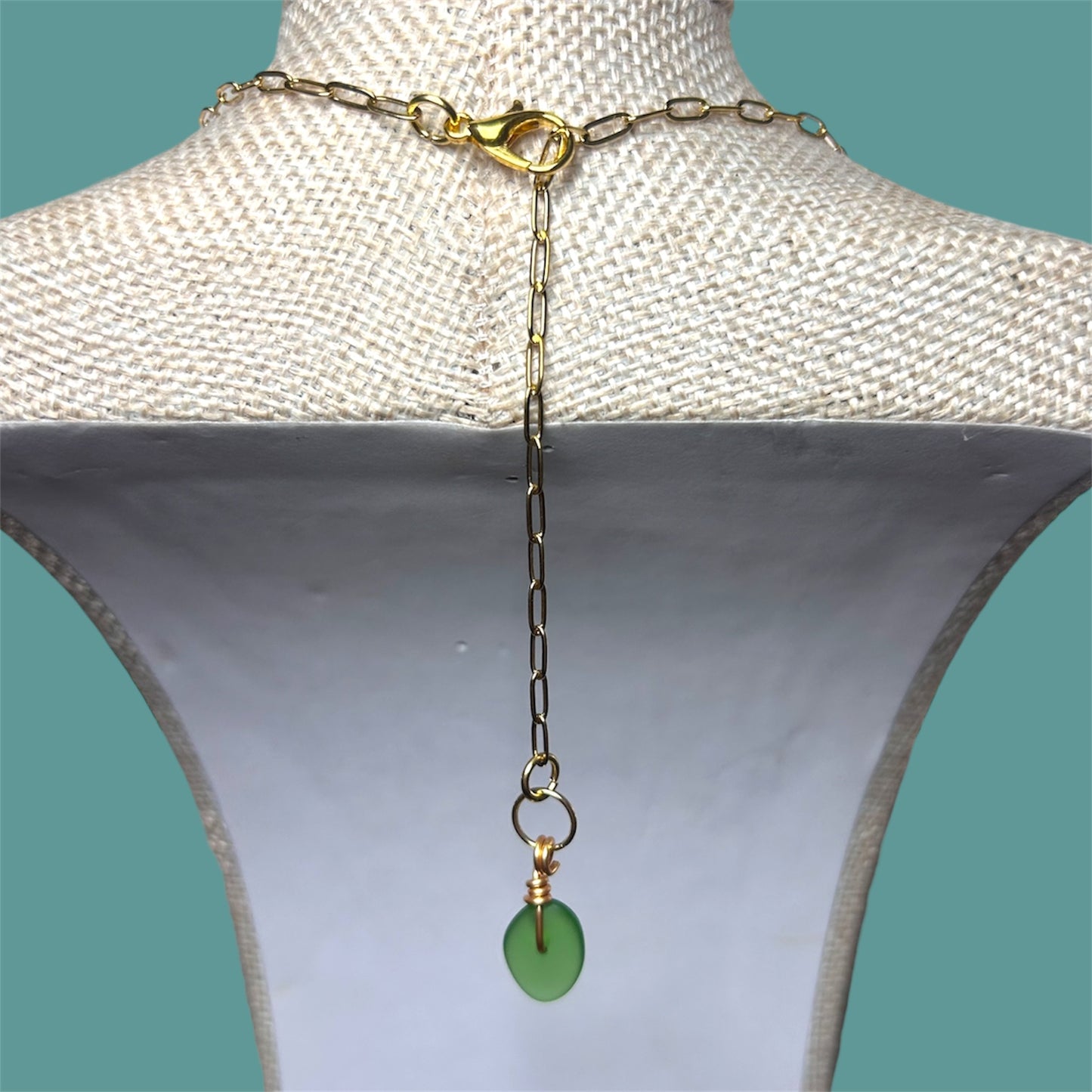 Shark Tooth + Stone + Gold Paperclip Chain Necklace