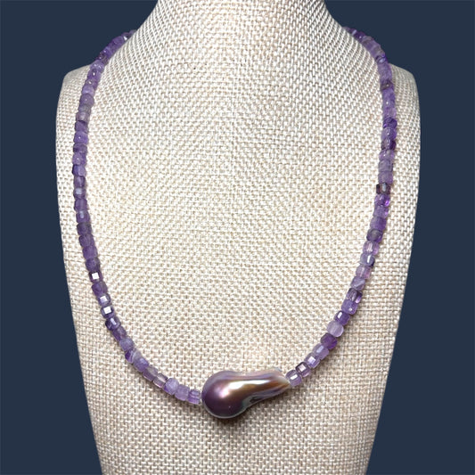 Faceted Amethyst + Baroque Lavender Freshwater Pearl