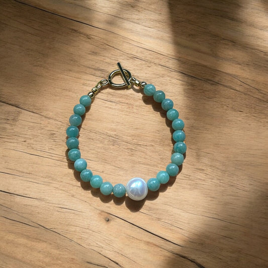 Aphrodite: Amazonite+Freshwater Pearl Bracelet
