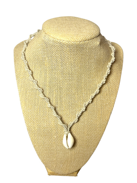 Hemp Macrame Necklace: Cowrie Shell