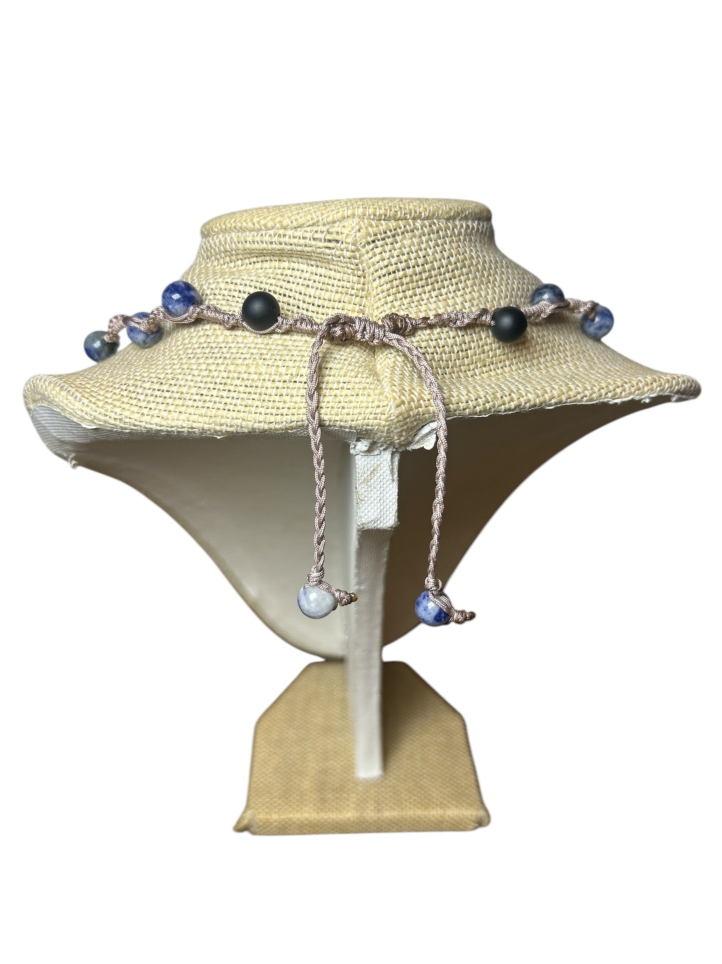 Macrame Necklace: Shark Tooth+Blue Spot Jasper+Onyx