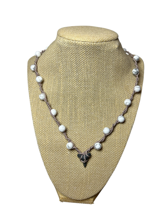 Macrame Necklace: Shark Tooth+Howlite