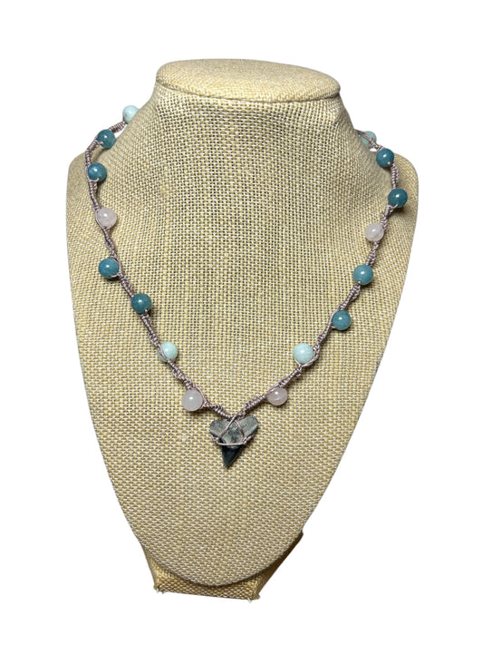 Macrame Necklace: Shark Tooth+Stones