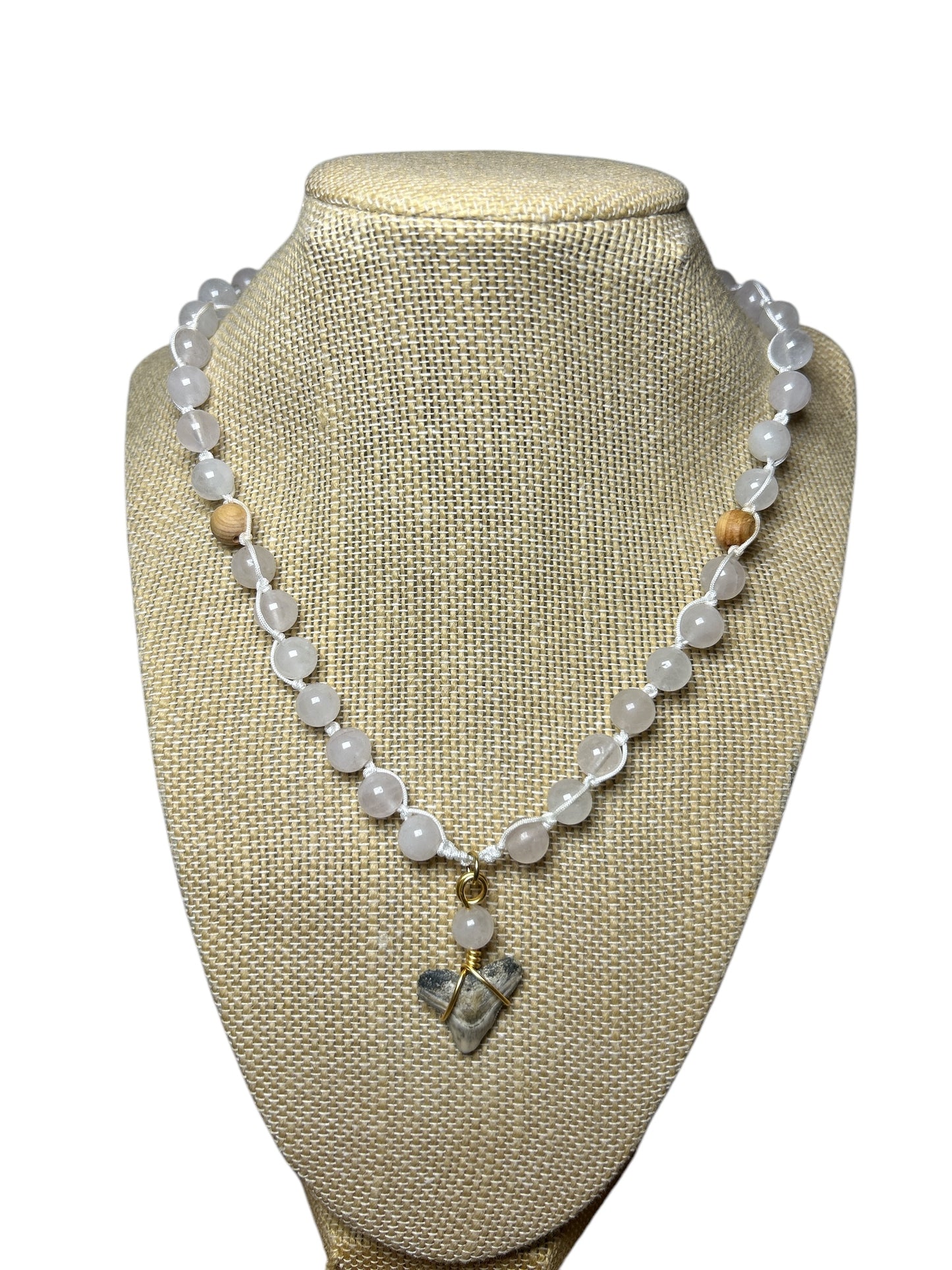 Macrame Necklace: Shark Tooth+Rose Quartz