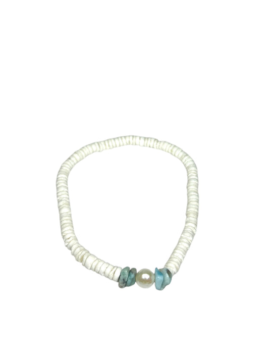 Puka Shell, Stone & Pearl Bracelet