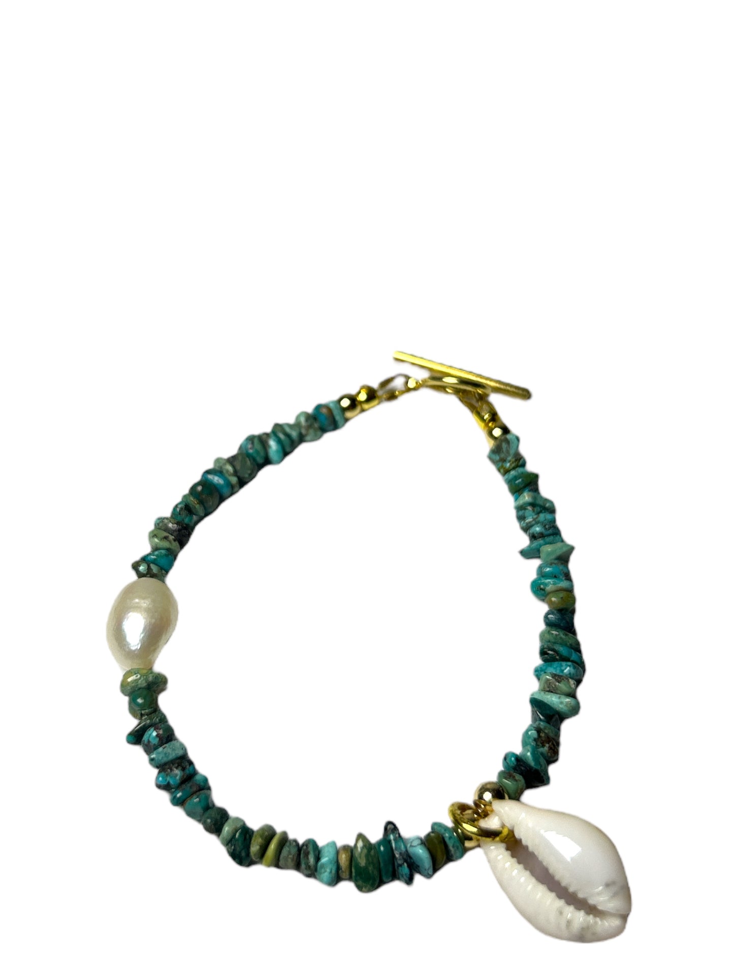 Green Turquoise, Pearl & Cowrie Bracelet