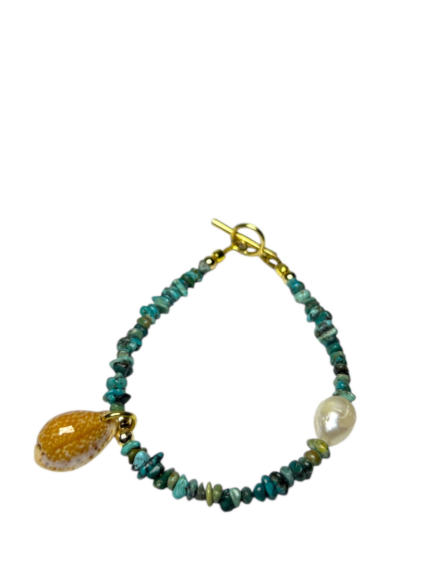 Green Turquoise, Pearl & Cowrie Bracelet