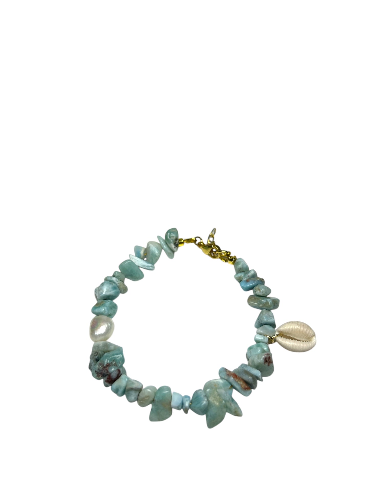 Larimar, Pearl & Cowrie Bracelet