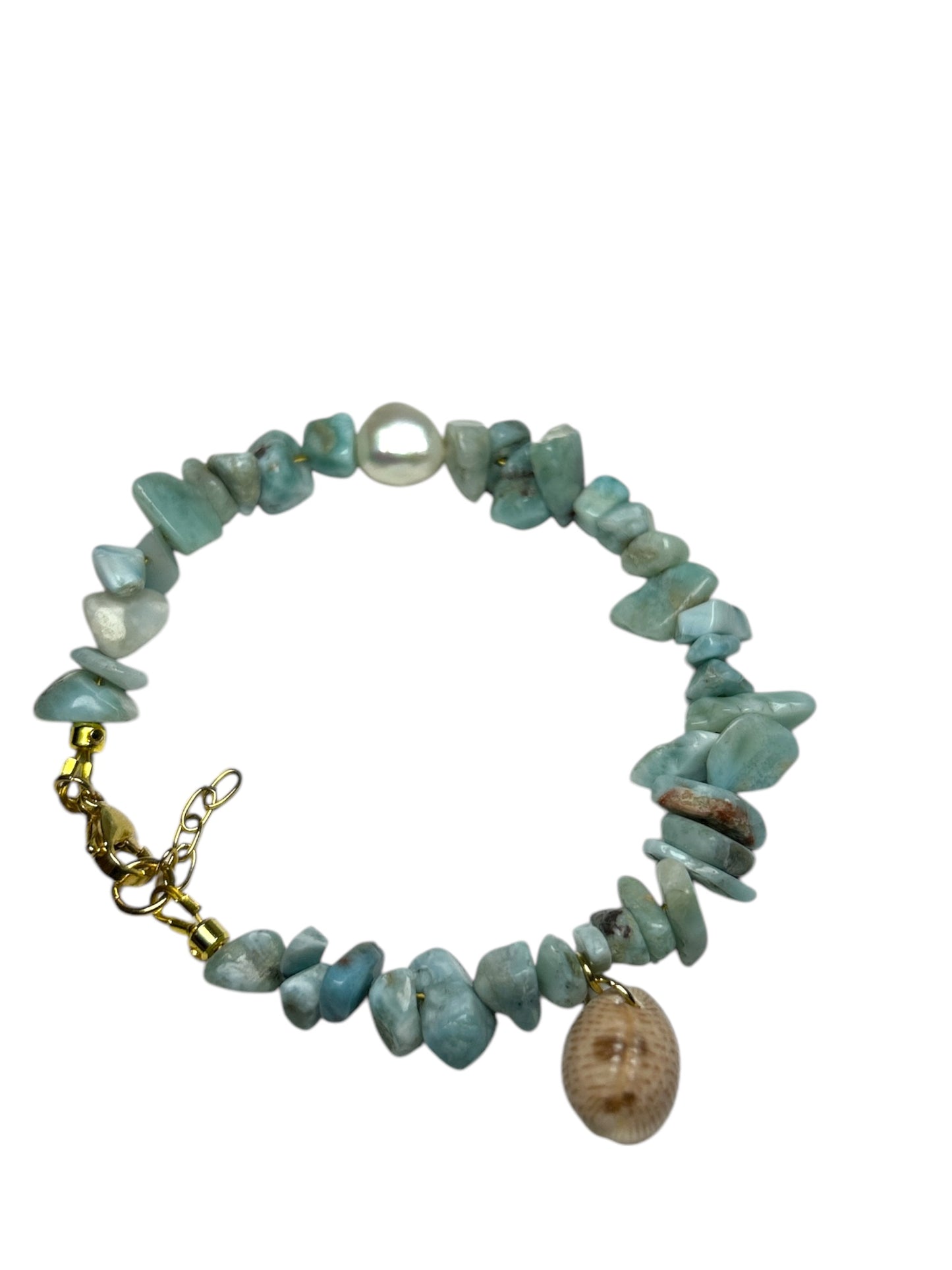 Larimar, Pearl & Cowrie Bracelet