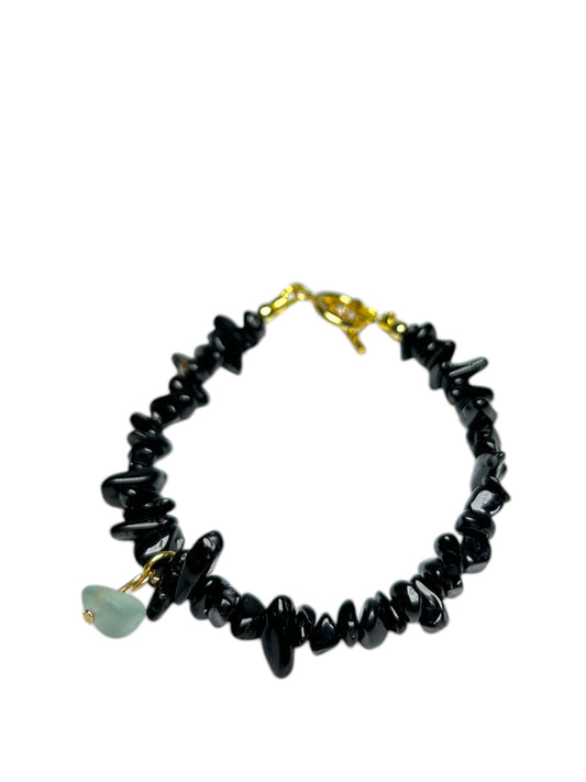 Black Tourmaline & Sea Glass Bracelet