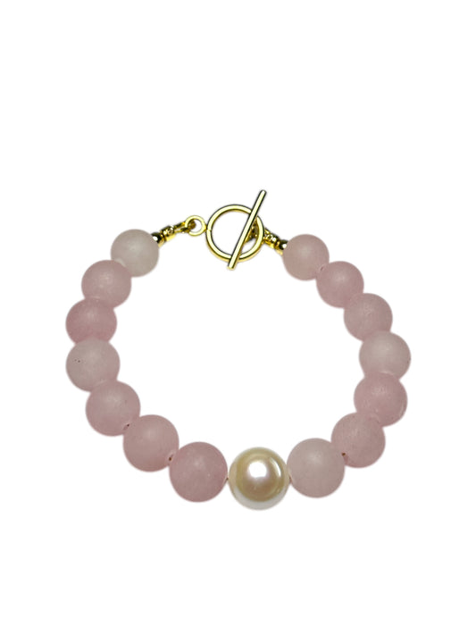 Aphrodite: Rose Quartz+Freshwater Pearl Bracelet