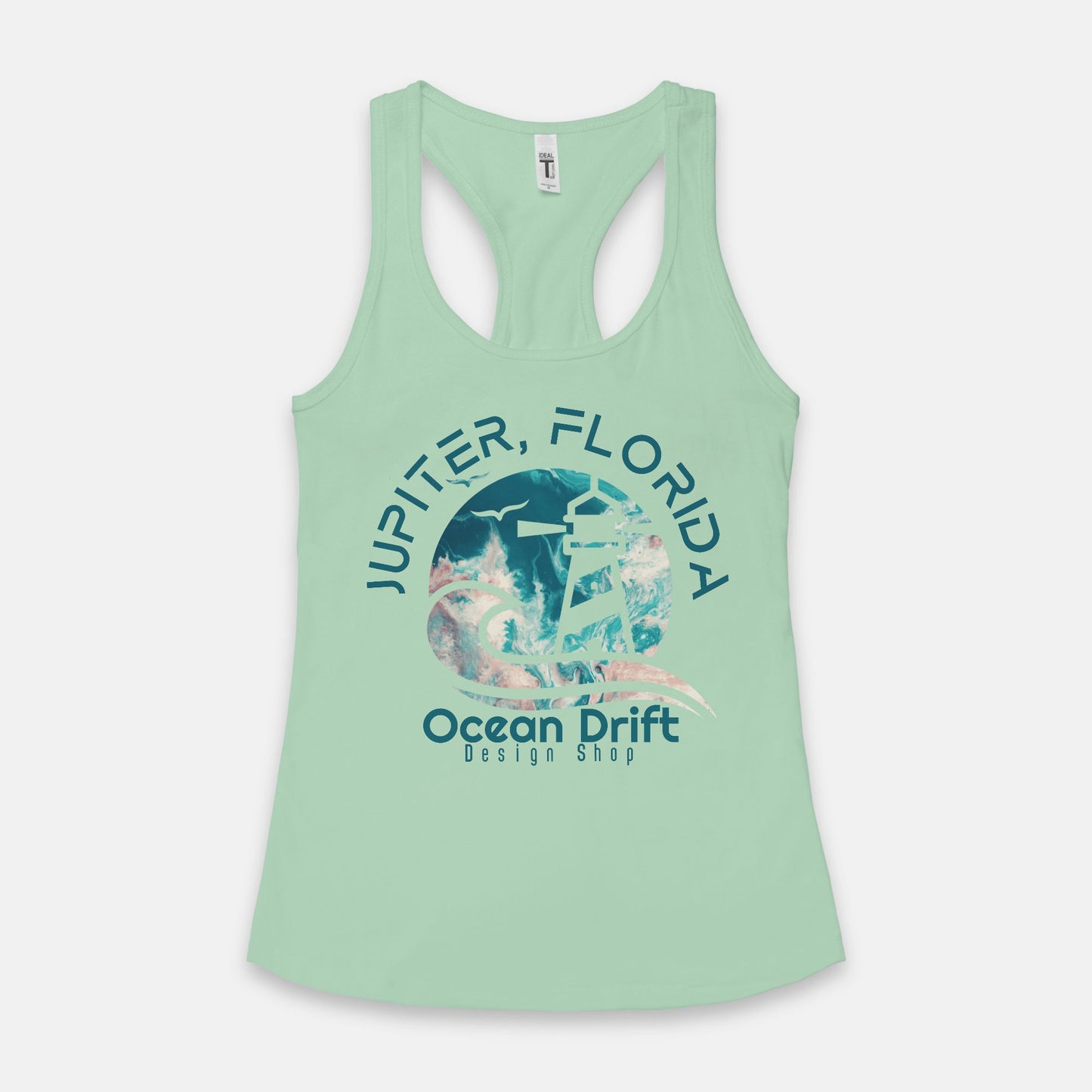 Ocean Drift Tank Top. (Teal & Pink Logo)(Full Length)