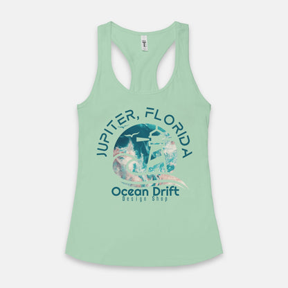 Ocean Drift Tank Top. (Teal & Pink Logo)(Full Length)