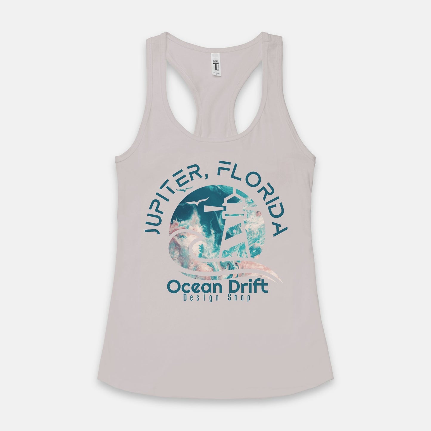 Ocean Drift Tank Top. (Teal & Pink Logo)(Full Length)