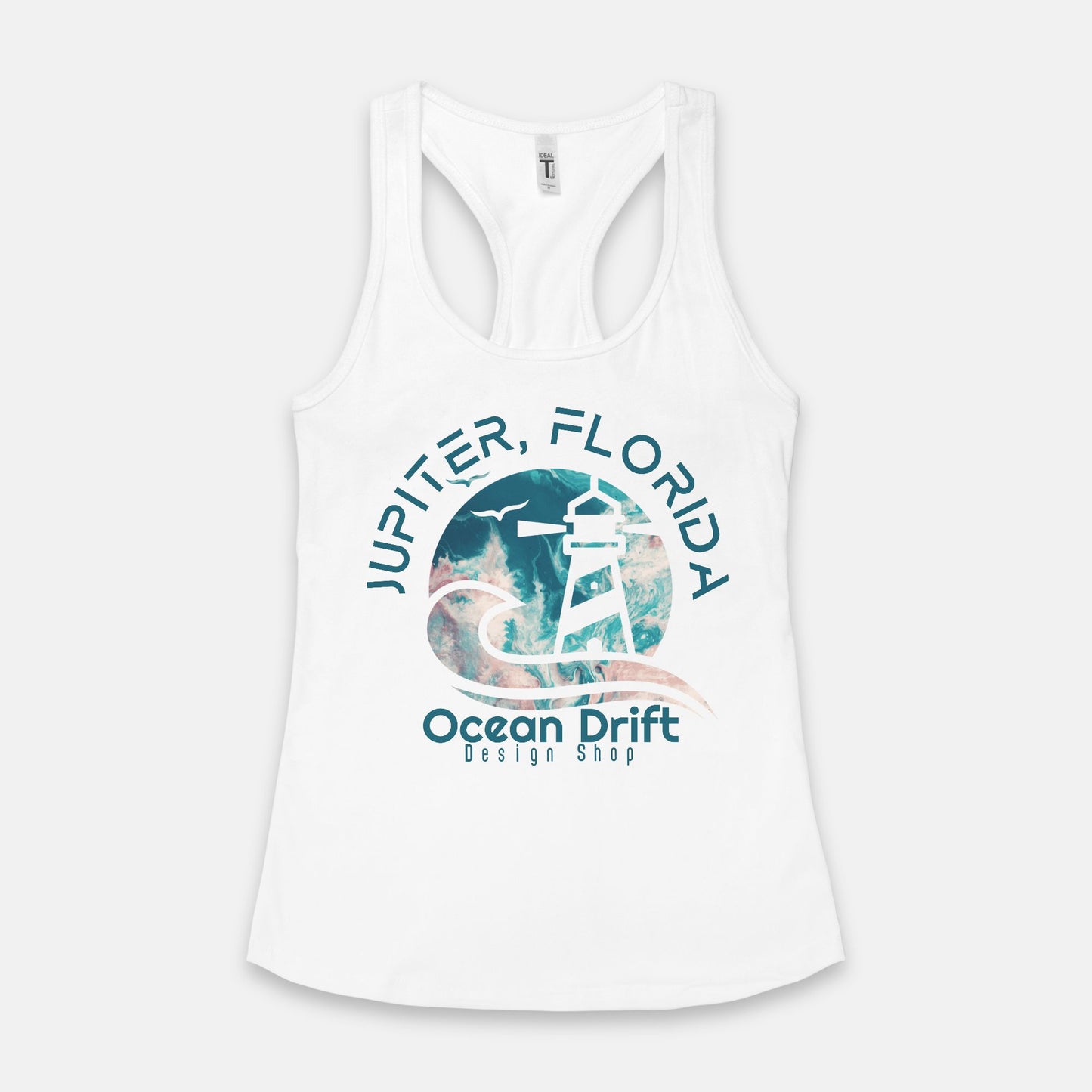 Ocean Drift Tank Top. (Teal & Pink Logo)(Full Length)